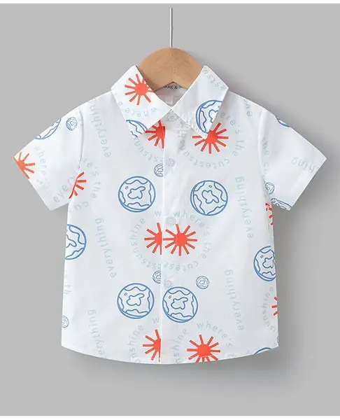Mark & Mia Half Sleeves Cotton Shirt with Text Print - White