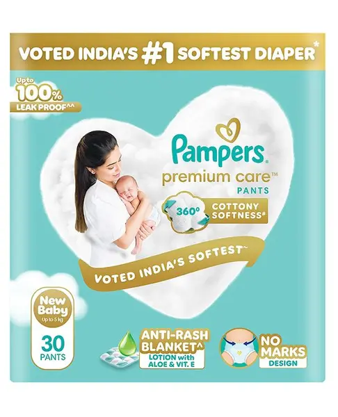 Pampers Premium Care Pants Style Baby Diapers New Born - 30 Pieces