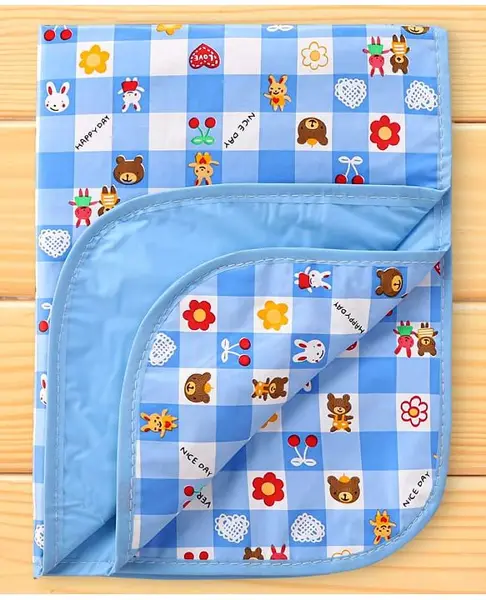 Baby Diaper Changing Waterproof Mat Happy Day Square Print With PVC Material -Blue