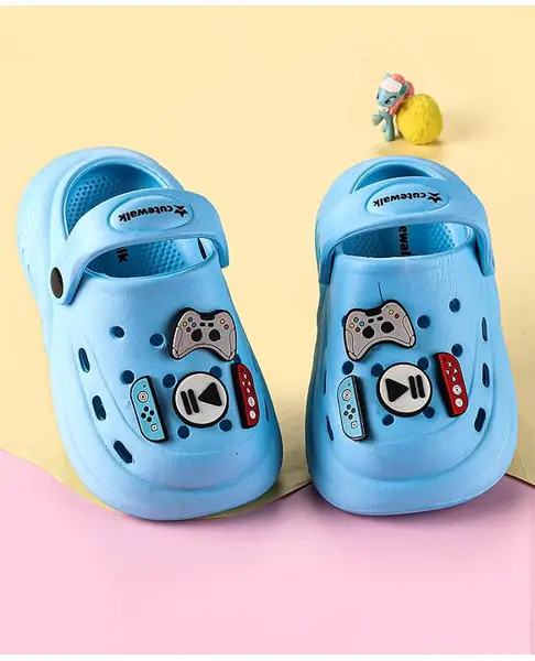 Cute Walk by Babyhug Backstrap Clogs with Video Game Applique - Blue