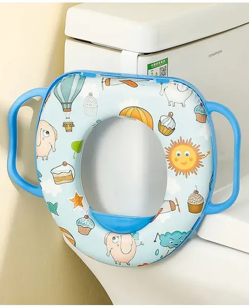 Babyhug Cartoon Printed Potty Seat With Handle - Light Blue