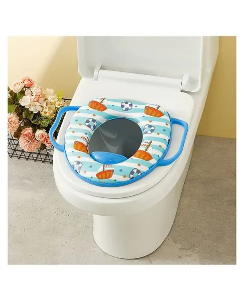 Babyhug Ship & Swimming Ring Printed Potty Seat With Handle - Sky Blue