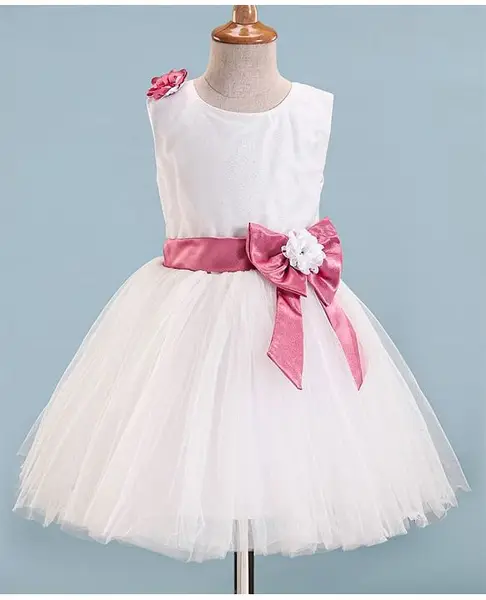 Enfance Sleeveless Floral Applique Flared Dress - Onion Pink