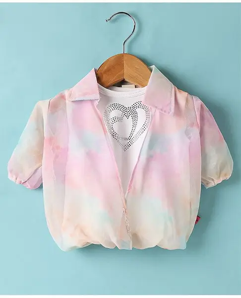 Dew Drops Chiffon Woven Half Sleeves Tie & Dye Shirt Style Top - Peach