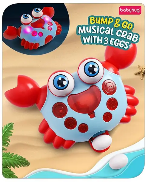 Babyhug Blue Crawling Crab Musical Toy with 3 Egg Release Function