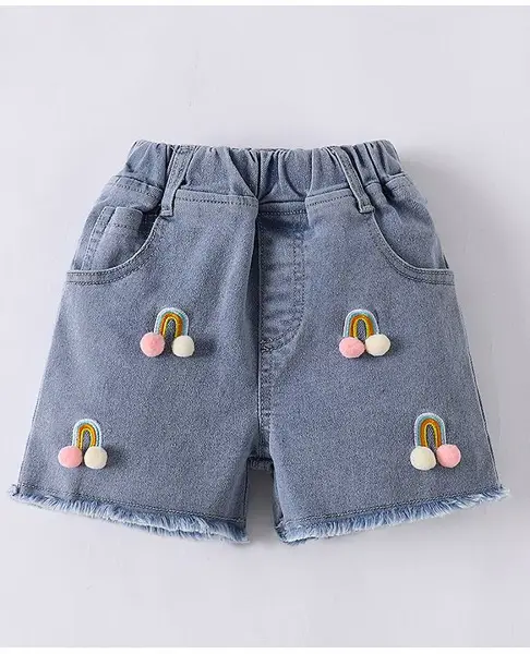 Mark & Mia Washed Denim Shorts with Rainbow Embroidery - Light Blue