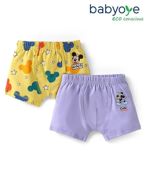 Babyoye Disney Lycra Knit Trunks with Mickey Mouse Graphics Pack of 2 - Yellow & Lavender