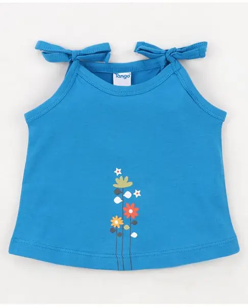 Tango Single Jersey Single Jersey Knit Singlet Sleeves Slips With Floral Print - Royal Blue