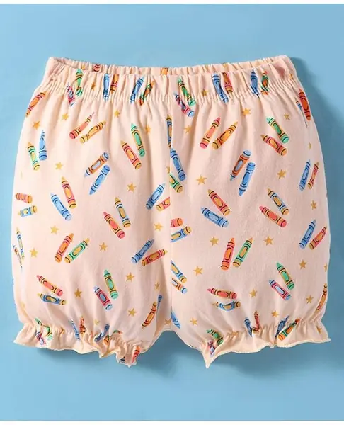 Tango Single Jersey Knit Bloomer With Crayon Print - Peach