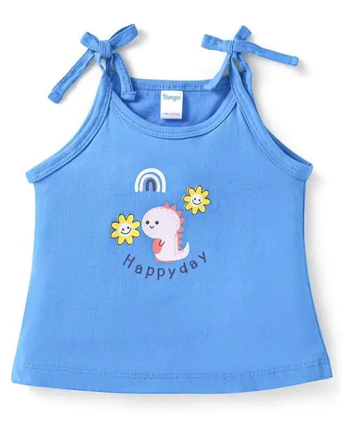 Tango Single Jersey Knit Singlet Sleeves Slips with Dino Print - Royal Blue