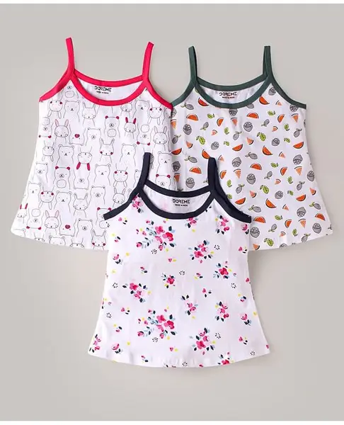 Doreme Single Jersey Knit Singlet  Slips with Flower Fruits Bunny Print Pack of 3 - Red & White