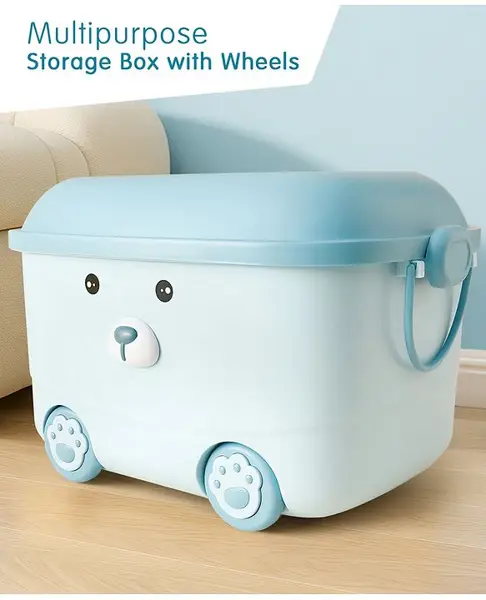 Puppy Themed Large Storage Box with Wheels And Handle  Blue