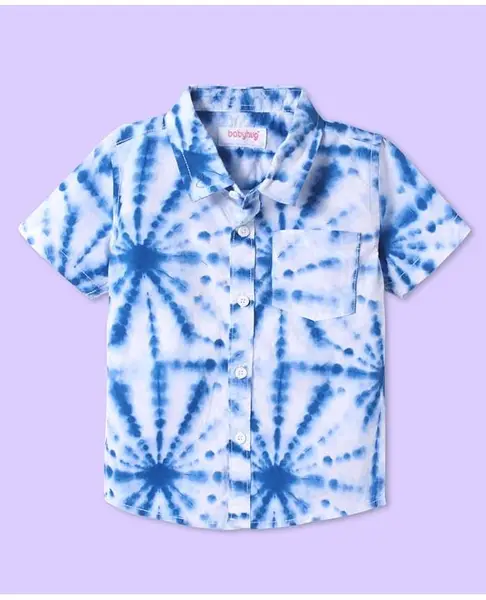 Babyhug Cotton Woven Half Sleeves Tie Dye Printed Shirt - Blue