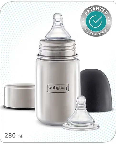 Babyhug Stainless Steel feeding bottle wide neck-280 ml