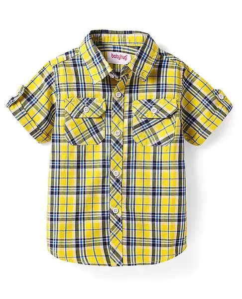 Babyhug Cotton Woven Half Sleeves Checkered Shirt  - Yellow