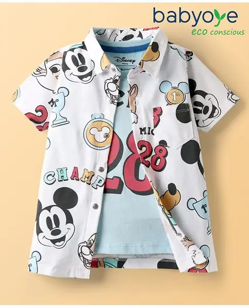 Babyoye Disney Single Jersey Half Sleeves Shirts & Sleeveless T-Shirt With Mickey Mouse Graphics - Multicolour