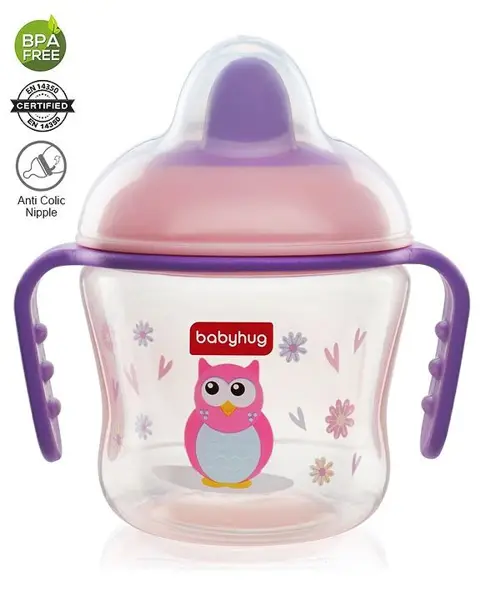 Babyhug Soft Spout Non Spill Sipper Cup With Handle Pink Purple - 150 ml