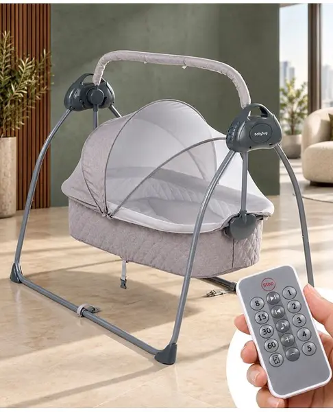 Babyhug Automatic Baby Swing Cradle With Remote Controller - Dark Grey