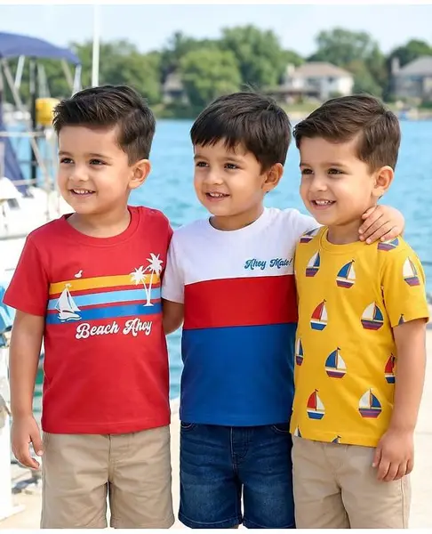 Babyhug Cotton Knit Half Sleeves Beach Theme & Boat Printed T-Shirts Pack of 3 - Multicolor