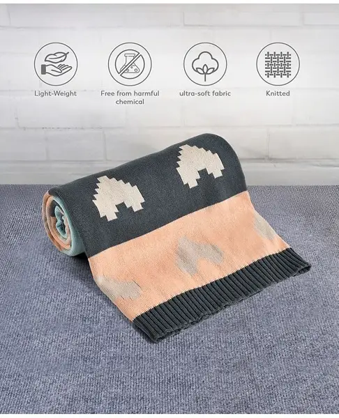 Mi Arcus Printed 100% Cotton Premium Ultra-Soft Knitted Mini Me Blanket for 0-12 Months  90x70 cm - Multicolor