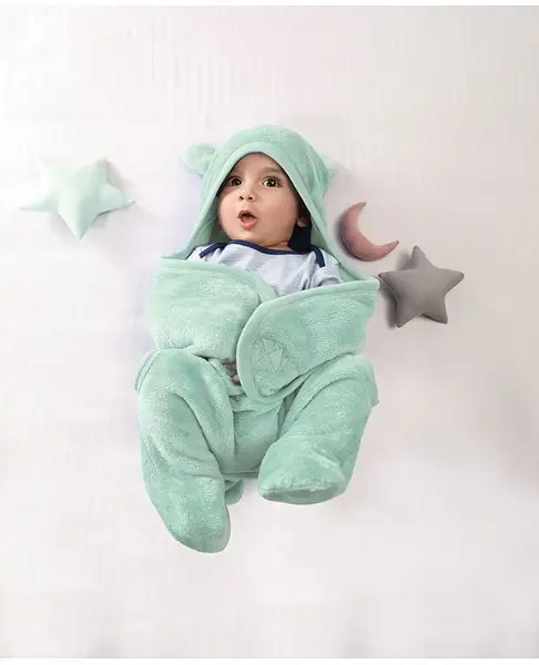 Mi Arcus  Ultra Soft Knitted Light Fur Plush Warm Blanket  Wrapper 0-6 M- Green
