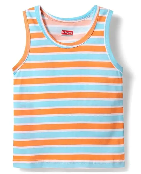 Babyhug 100% Cotton Single Jersey Knit Sando With Stripes - Orange