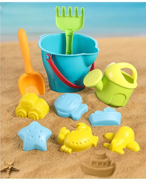 Babyhug 10 PCs Beach Play Set with Buckets  Shovels & Moulds for Kids & Toddlers  Outdoor Play
