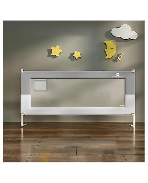 StarAndDaisy Baby Bed Guard Rail with U- Body Support Frame  Adjustable Height/Portable Single Side Bed Rail for Infant & Toddlers Safety (Grey & White-1.5M)