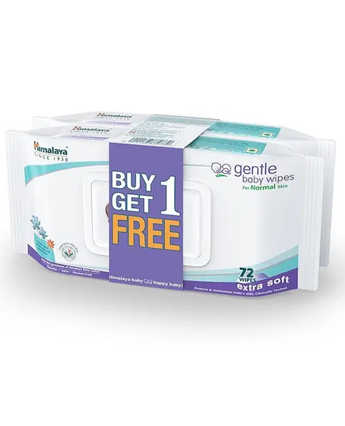 Himalaya Gentle Baby Wipes Fabric Based Biodegradable Plant With Indian Lotus & Aloe Vera 72 Pieces Each - Pack Of 2