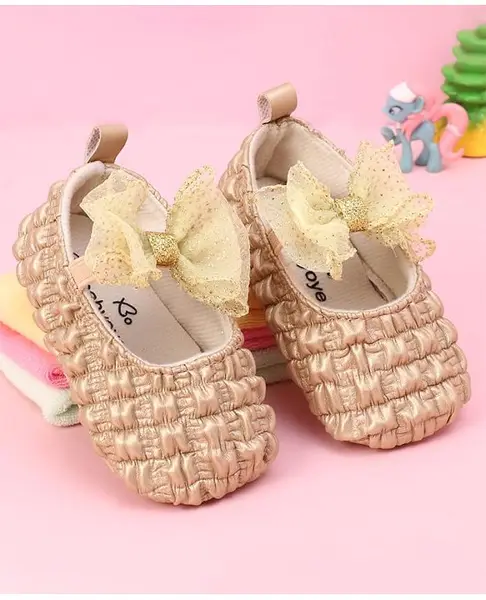 Babyoye Slip On Booties With Bow Applique - Golden