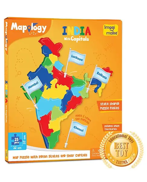 Imagi Make Mapology India With Capitals Jigsaw Puzzle Multi Color - 25 pieces
