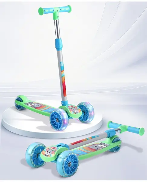 Babyhug 3 Wheel Foldable Kids Scooter with LED Light 4 Level Height Adjustment - Blue