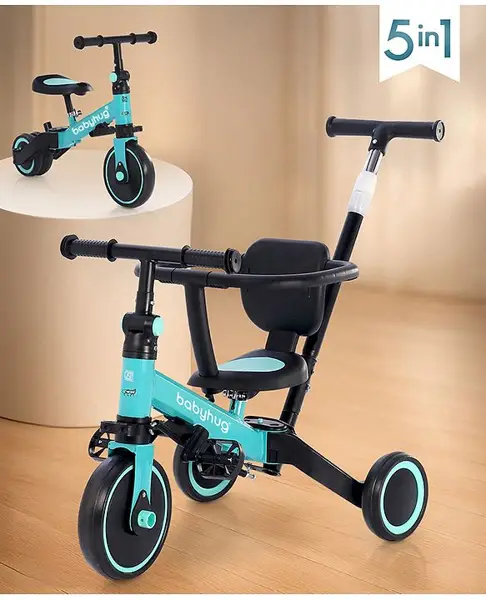 Babyhug Most Advanced 5 in 1 Tricycle with Adjustable Parent Handle - Aqua Blue