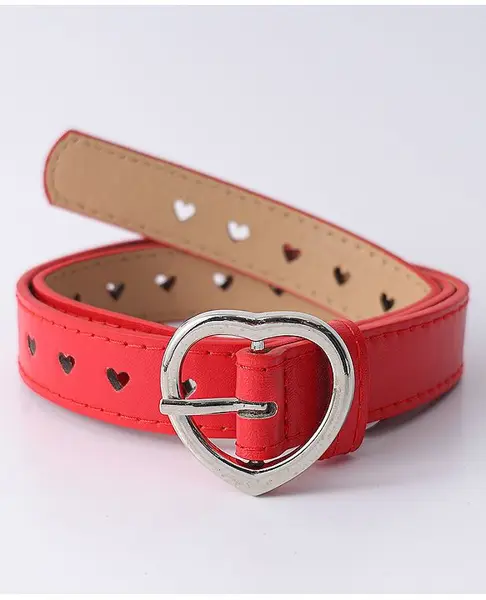 Pine Kids Solid Heart Shape Buckle Belt- Red