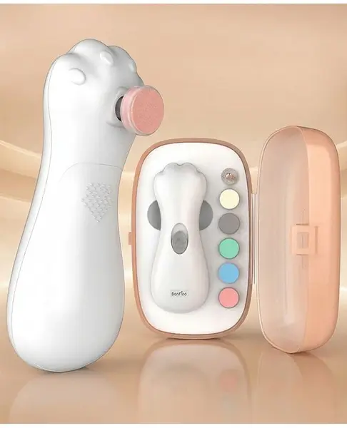 Bonfino Electric Baby Nail Trimmer with 7 Grinding Heads - White