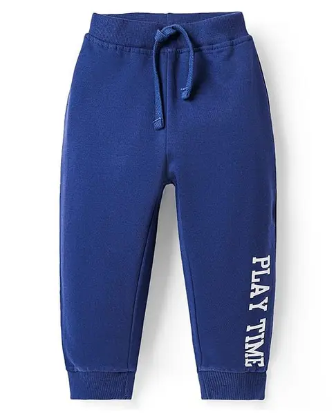 Babyhug Cotton Terry Knit Full Length Lounge Pant With Play Time Print - Blue