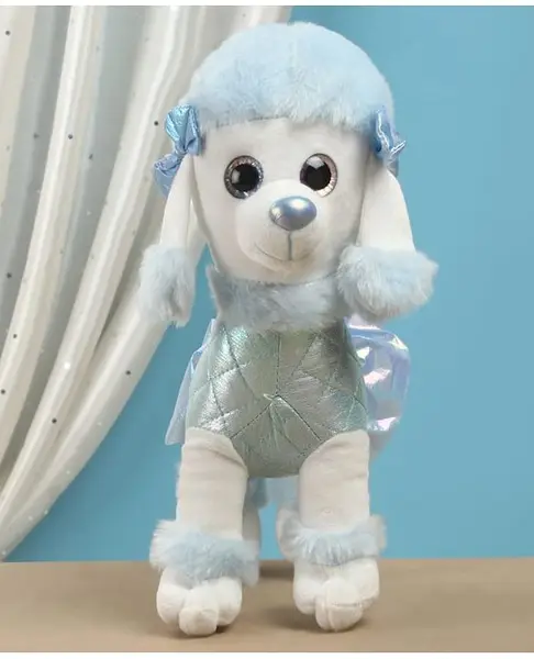Furry Pals Poodle Dog Soft Toy Light Blue - Height 25 cm