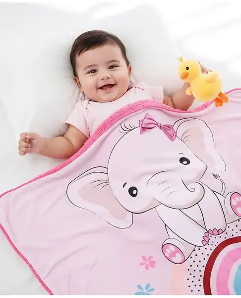 Babyhug Sherin & Poly Wool All Season Blanket Elephant Print - Beige