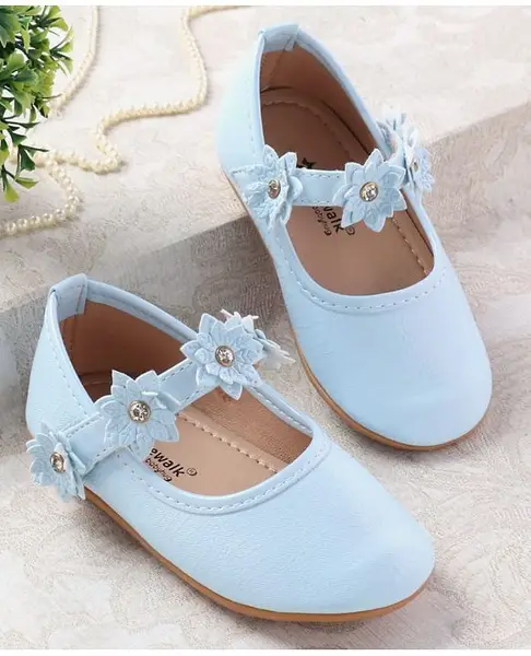 Cute Walk by Babyhug Velcro Closure Ballerinas With Floral Applique - Light Blue