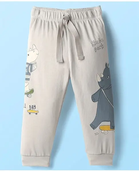 CUCUMBER Sinker Knit Full Length Rhino & Text Printed Lounge Pant - Grey