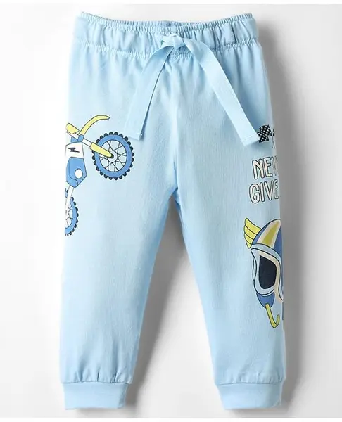 CUCUMBER Sinker Knit Full Length Bike & Text Printed Lounge Pant - Light Blue