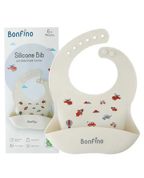 Bonfino Silicone Bib with Wide Crumb Catcher - Beige