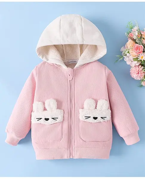 Mark & Mia Full Sleeves Hooded Winter Jacket with Bunny Applique - Pink