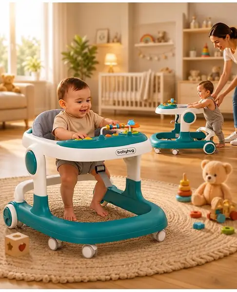 Babyhug 2 in 1 Walker with Height Adjustment & Detachable Toy Bar with Lights & Music
