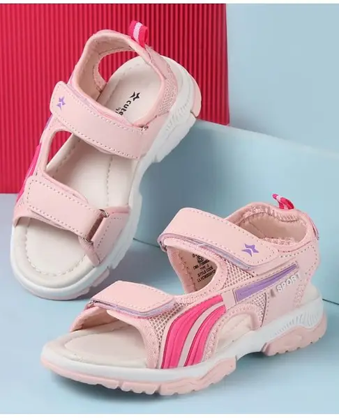 Cute Walk by Babyhug Velcro Closure Sandals with Tape & Text Applique - Peach