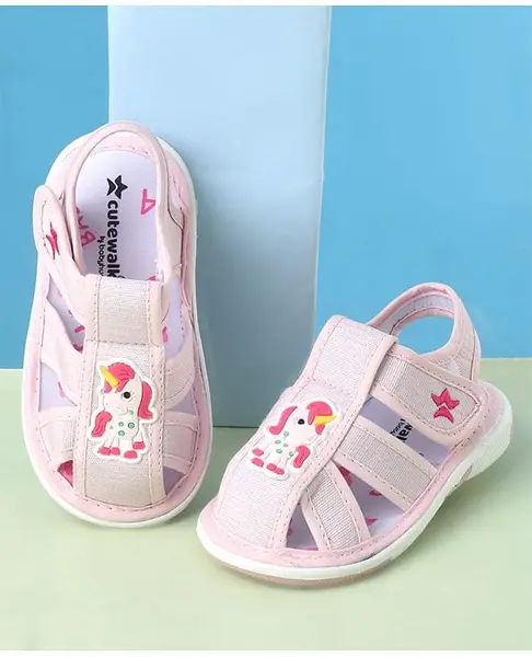 Cute Walk by Babyhug Velcro Closure Sandals With Unicorn Applique - Pink