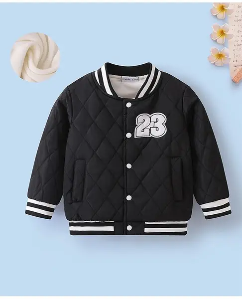 Mark & Mia Full Sleeves Bomber Jacket With Number Patch - Black