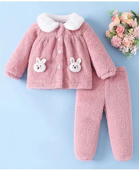 Mark & Mia Full Sleeves Winter Wear Night Suit With Bunny  Applique - Pink