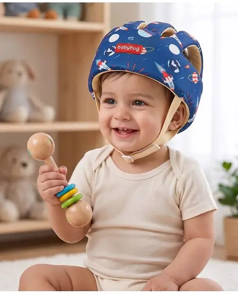 Babyhug Baby Safety Helmet with Space Rocket & Planet Print
