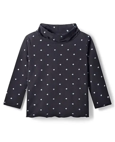 Babyhug Knit Full Sleeves Turtle Neck Winter T-Shirt With Polka Dots - Black